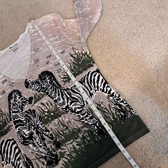 Nygard Women's Top Knit Zebra Beads Sequins V Neck Mesh Sleeves Size M - Picture 11 of 12